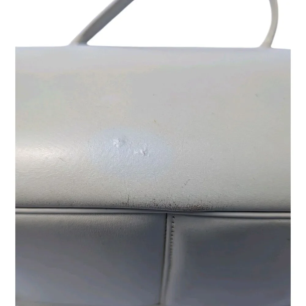 Vintage 1960s Cream Leather Handbag Mid Century Mod Top Handle Frame Clasp Purse